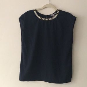 Dressy Navy Top with bling neckline